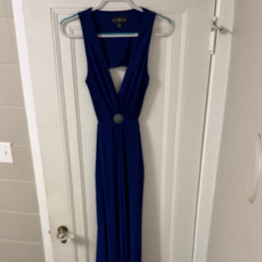 Betsy & Adam Formal Blue Maxi Dress with Ring Detail - Size 6